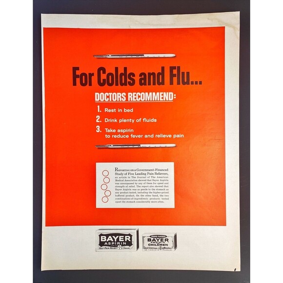 Bayer Aspirin "For Cold and Flu..." Vintage Print Ad 1963 - Picture 3 of 3